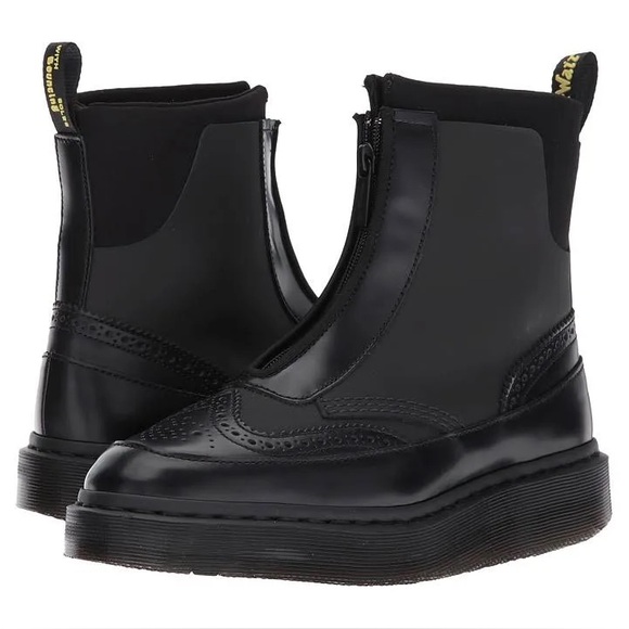 Dr. Martens Shoes - NWOB Rare Dr. Martens Black Jemison Wingtip Zip Up Wedge Combat Boots Size 6